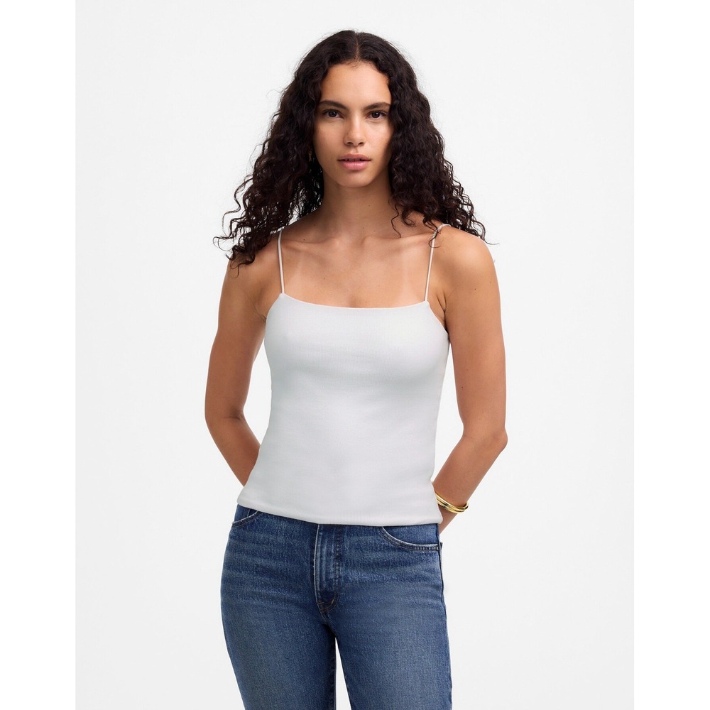 NWT Madewell Squareneck Tank Top Ribbed Spaghetti Strap White Large NV999 L